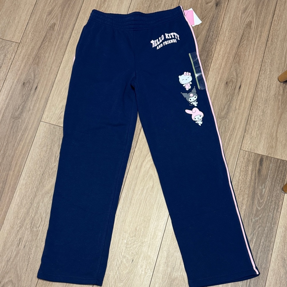 Hello Kitty NWT S (M good) fleece lined Navy & pink straight leg jogger sweats - Picture 2 of 6